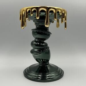 Bath & Body Works Halloween Black Tilted Gold Drip 3 Wick Candle Pedestal